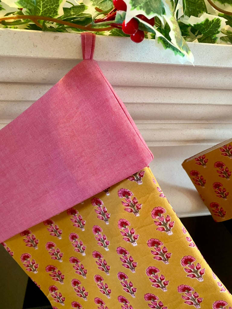 pink and gold floral christmas stocking